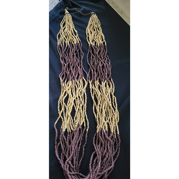Unbranded Jewelry - Vintage 17 Strand Beaded Necklace In Purple and copper Tones 32"
